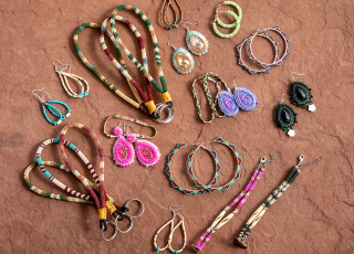 hand beaded keychains, earrings, necklaces and bracelets for nhmus indigenous art market &amp; festival
